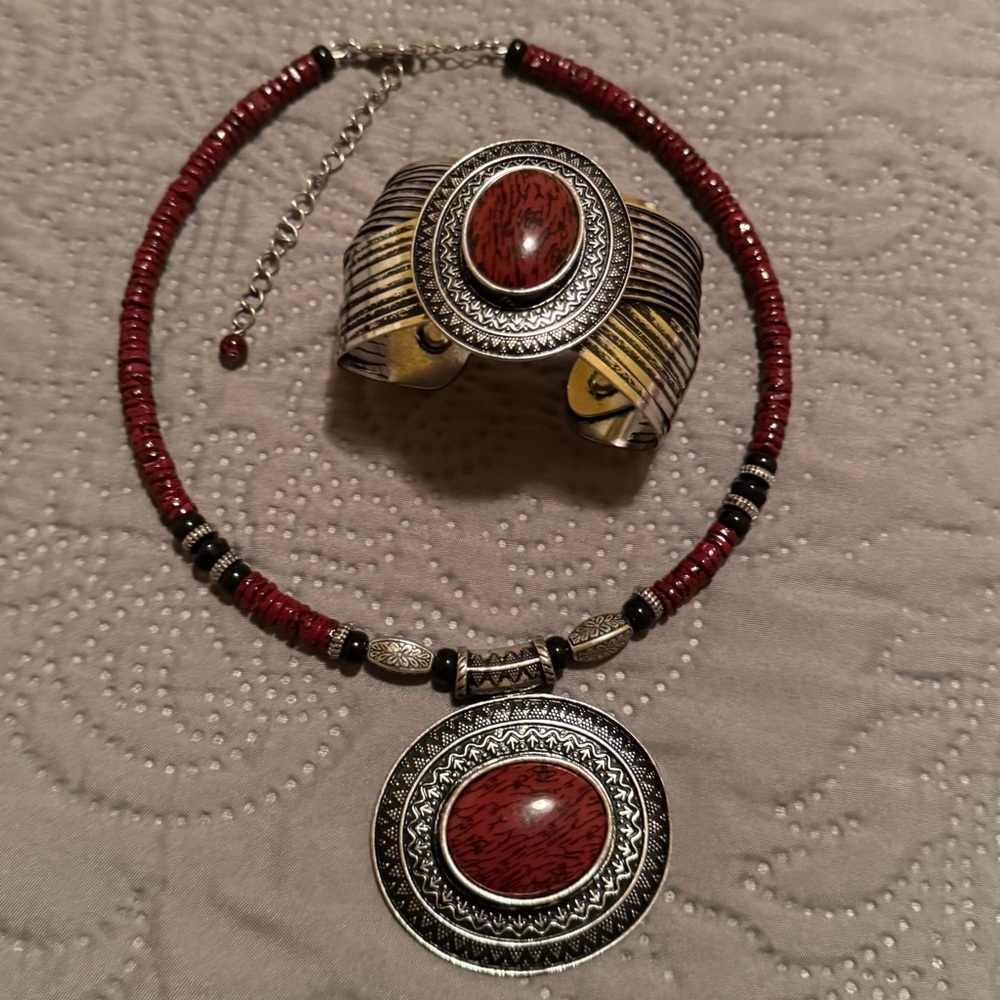 Elegant Red and Silver Jewelry Set